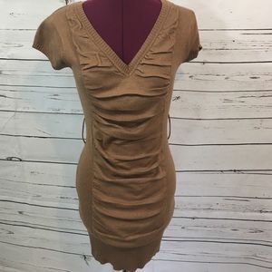 Ruched Tan Sweater Dress